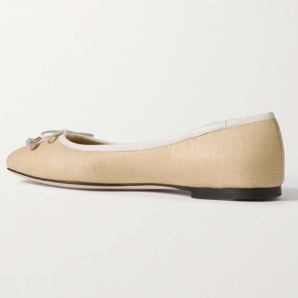 JIMMY CHOO Elme embellished leather-trimmed raffia ballet flats Size IT 39.5 - Picture 5 of 15